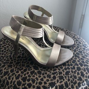 Gold strappy satin heels